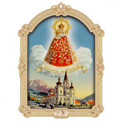 Barokk stílusú faplakett aranyozott szentképpel