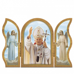 Szárnyas faplakett (Szent II. János Pál pápa)