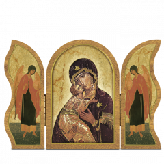 Szárnyas faplakett (ikon - Mária kis Jézussal)