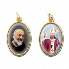 Aranyozott kétoldalas medál (Szent II. János Pál pápa - Szent Pió atya)
