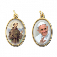 Aranyozott kétoldalas medál (Ferenc pápa - Szent Ferenc)