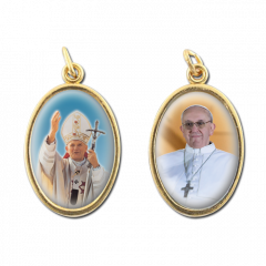 Aranyozott kétoldalas medál (Szent II. János Pál pápa - Ferenc pápa)