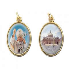 Aranyozott kétoldalas medál (Szent II. János Pál pápa - Szent Péter bazilika)