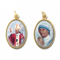 Aranyozott kétoldalas medál (Szent II. János Pál pápa - Kalkuttai Szent Teréz anya)