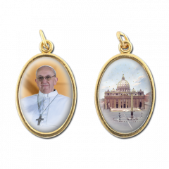 Aranyozott kétoldalas medál (Ferenc pápa - Szent Péter bazilika)