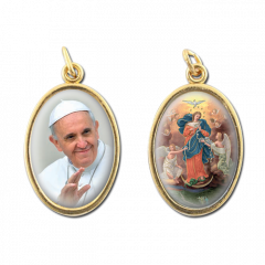 Aranyozott kétoldalas medál (Csomóoldó Boldogasszony - Ferenc pápa)