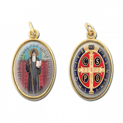 Aranyozott kétoldalas medál (Szent Benedek - Szent Benedek címer)