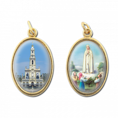 Aranyozott kétoldalas medál (Fatimai jelenés - Fatimai templom)