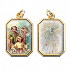 Aranyozott kétoldalas nyolcszög medál (Szent Család - Szentlélek)