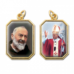 Aranyozott kétoldalas nyolcszög medál (Szent II. János Pál pápa - Szent Pió atya)