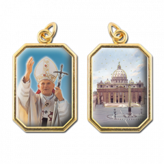 Aranyozott kétoldalas nyolcszög medál (Szent II. János Pál pápa - Szent Péter bazilika)