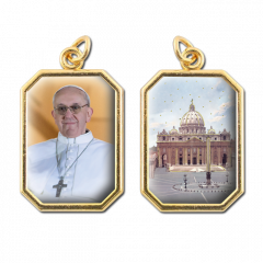 Aranyozott kétoldalas nyolcszög medál (Ferenc pápa - Szent Péter bazilika)