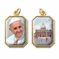 Aranyozott kétoldalas nyolcszög medál (Ferenc pápa - Szent Péter bazilika)