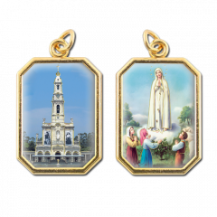 Aranyozott kétoldalas nyolcszög medál (Fatimai jelenés - Fatimai templom)