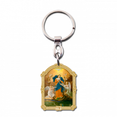 Faplakettes kulcstartó aranyozott szentképpel 