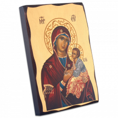 Aranyfóliázott ikon fa táblán (Mária kis Jézussal)