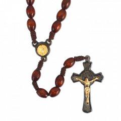 Zsinóros rózsafüzér fa szemekkel (Szent Benedek)