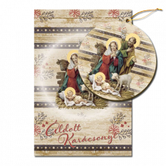 Karácsonyi borítékos képeslap (dísszel)