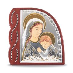 Faplakett ezüst betéttel és strassz díszítéssel (Mária kis Jézussal)