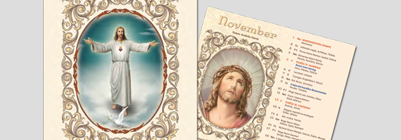 Naptárak aranyozott szentképekkel ellátott kártyanaptárak, forgatós katolikus fali naptárak
