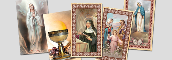 Szentképek aranyozott képpel ellátott kis kártyák, hátoldalukon akár egy imádsággal vagy történettel
